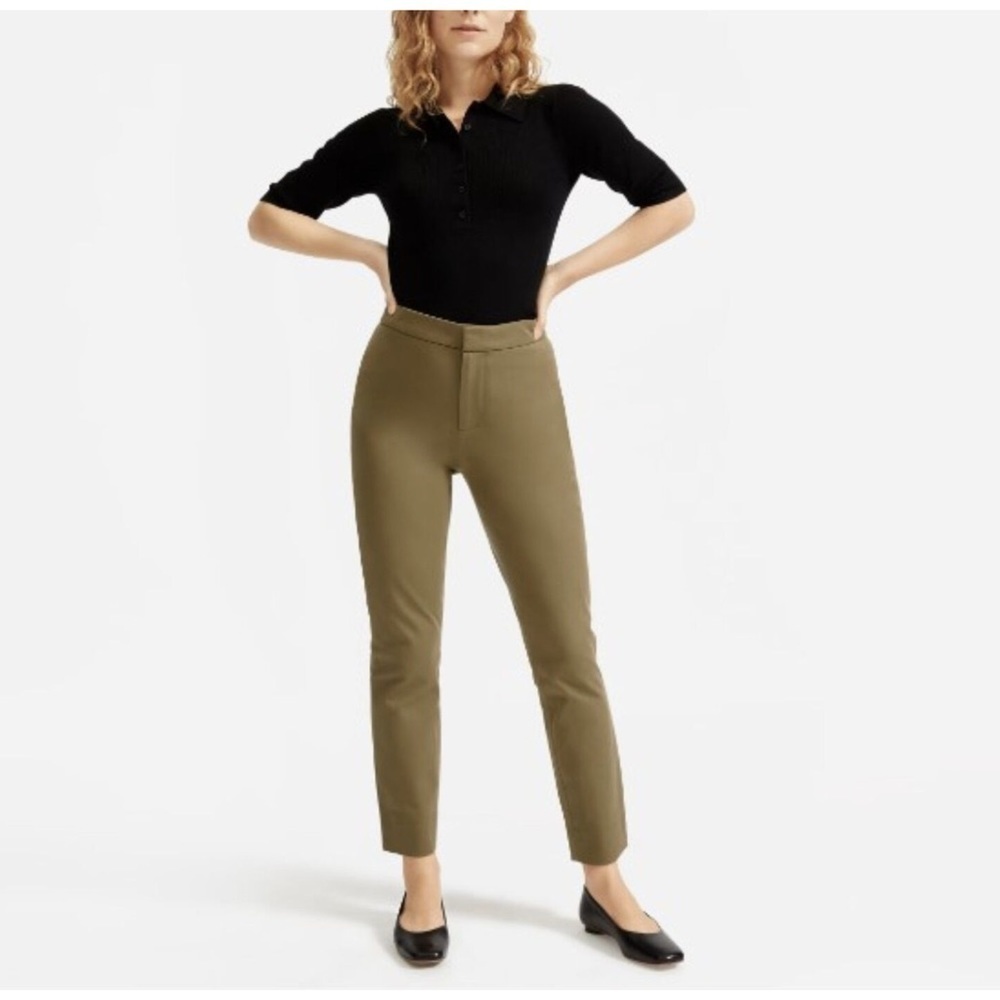 Everlane The Fixed-Waist Stretch Cotton Pant in military olive size 0